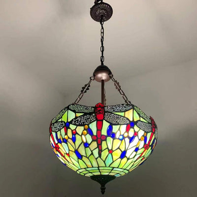 Traditioneller Tiffany-Legierung & Buntglas-Libellenkuppel 3-Licht-Kronleuchter für Wohnzimmer 