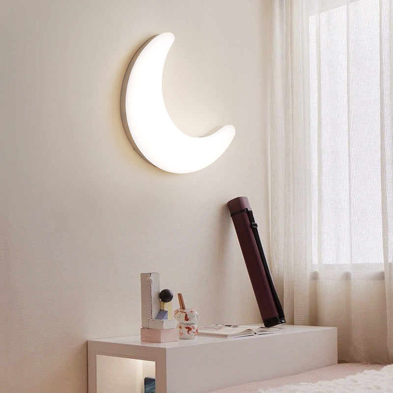 Modern Minimalist Iron & Acrylic Moon LED Wall Sconce Lamp For Kids Bedroom