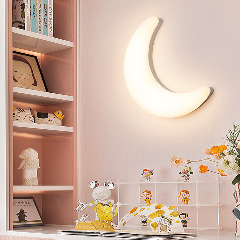 Lámpara de Pared LED Minimalista Moderna de Hierro y Acrílico con Forma de Luna para Habitación Infantil 