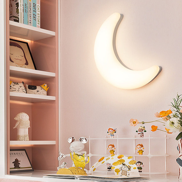 Lámpara de Pared LED Minimalista Moderna de Hierro y Acrílico con Forma de Luna para Habitación Infantil 