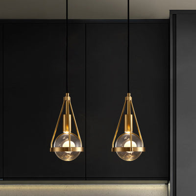 Modern Luxury Brass & Crystal Globe 1-Light Pendant Light For Living Room