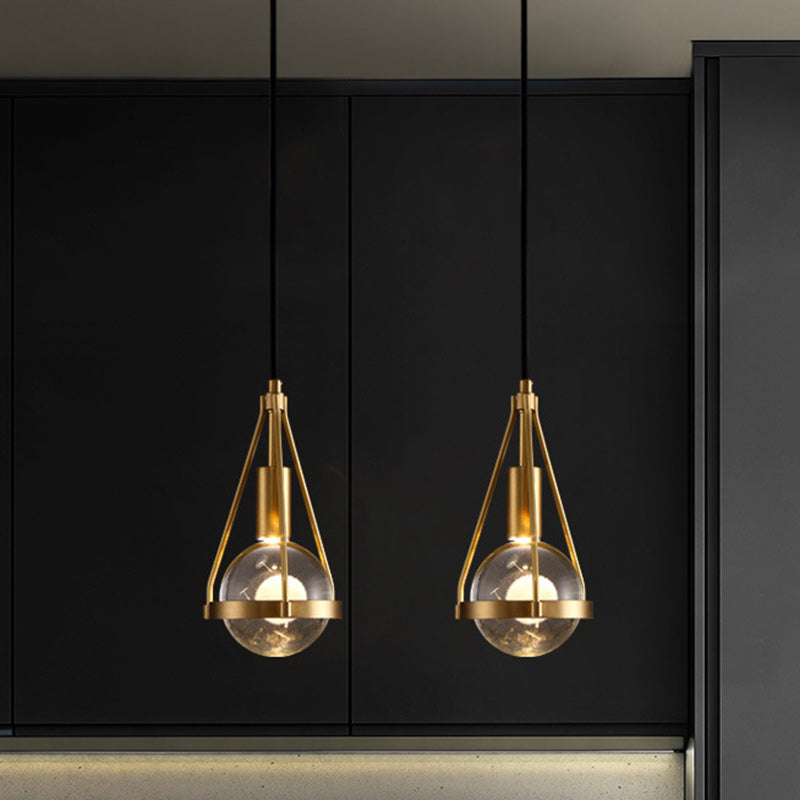 Modern Luxury Brass & Crystal Globe 1-Light Pendant Light For Living Room