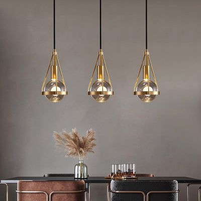 Modern Luxury Brass & Crystal Globe 1-Light Pendant Light For Living Room