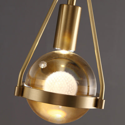 Modern Luxury Brass & Crystal Globe 1-Light Pendant Light For Living Room