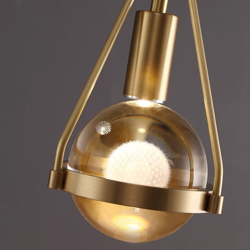 Modern Luxury Brass & Crystal Globe 1-Light Pendant Light For Living Room