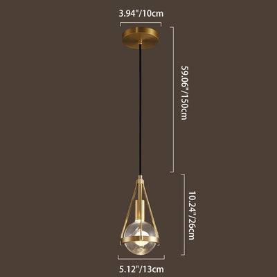 Modern Luxury Brass & Crystal Globe 1-Light Pendant Light For Living Room