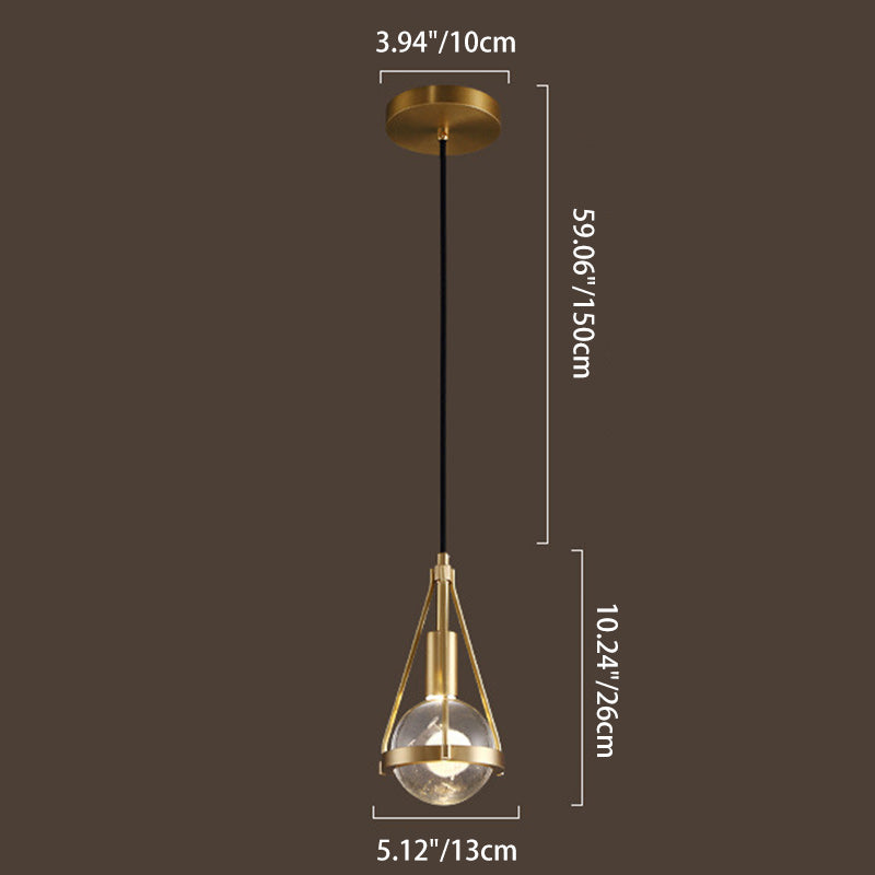 Modern Luxury Brass & Crystal Globe 1-Light Pendant Light For Living Room