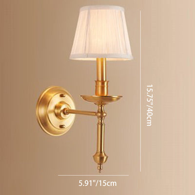 Applique murale 1 lumière avec abat-jour rond en laiton et tissu traditionnel français pour salon 