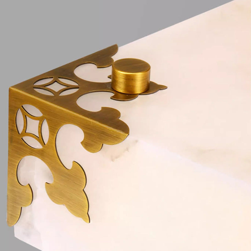 Traditionelle chinesische Deckenleuchte aus Messing und Jade im quadratischen LED-Design für das Wohnzimmer 
