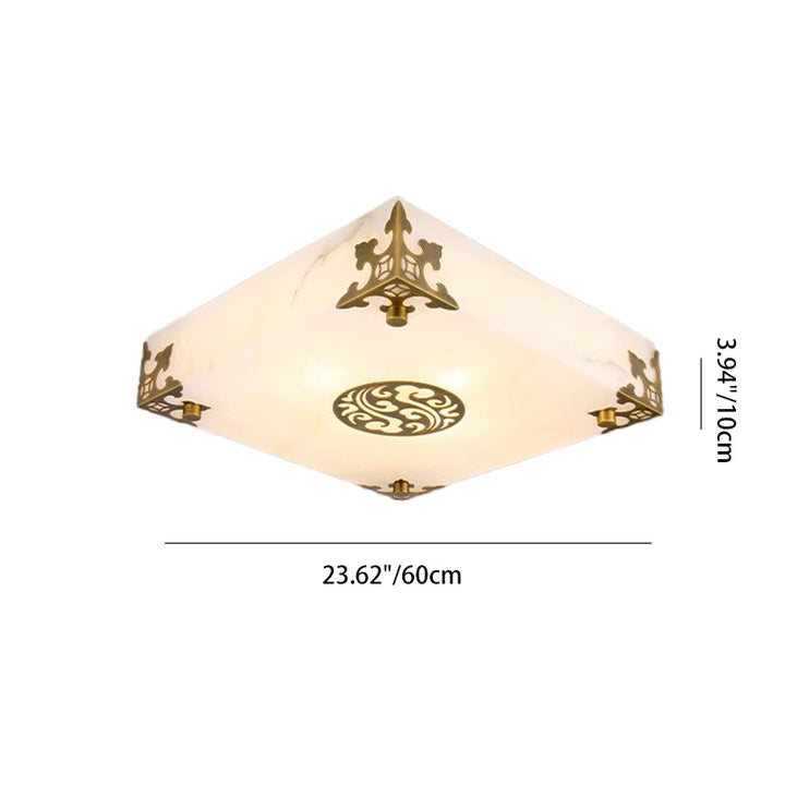 Traditionelle chinesische Deckenleuchte aus Messing und Jade im quadratischen LED-Design für das Wohnzimmer 