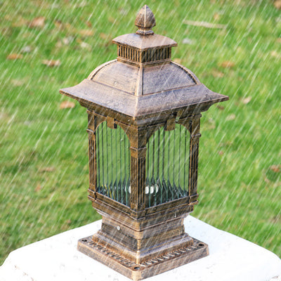 Lumière extérieure de jardin à tête de poteau à 1 ampoule rectangulaire rayée en aluminium et verre européen traditionnel 