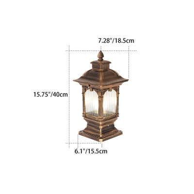Lumière extérieure de jardin à tête de poteau à 1 ampoule rectangulaire rayée en aluminium et verre européen traditionnel 