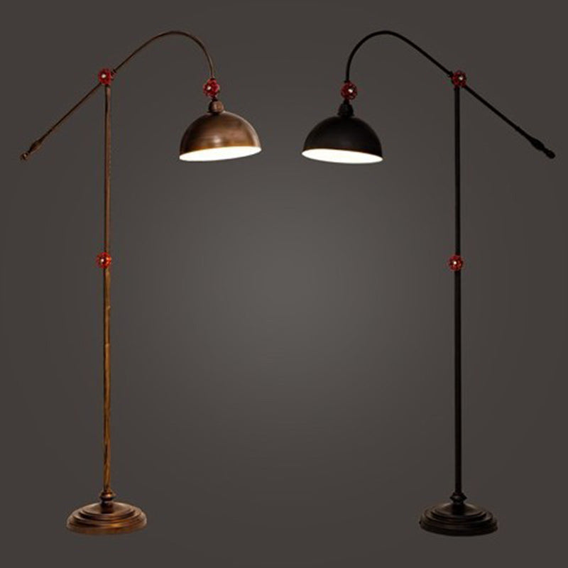 Lampe de sol contemporaine à 1 lumière avec canne à pêche et dôme en fer industriel pour salon 