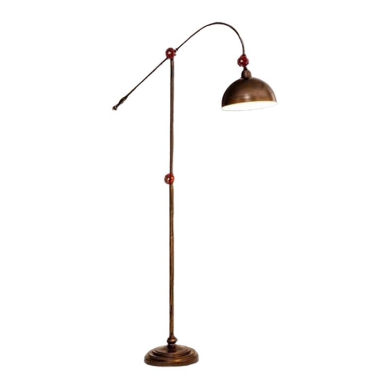 Lampe de sol contemporaine à 1 lumière avec canne à pêche et dôme en fer industriel pour salon 