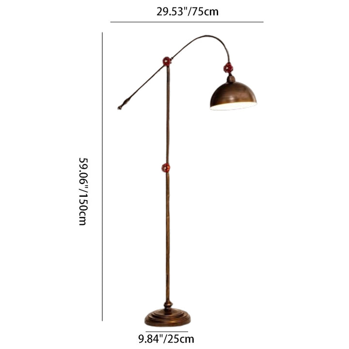 Lámpara de pie contemporánea de 1 luz con caña de pescar y cúpula de hierro industrial para sala de estar 