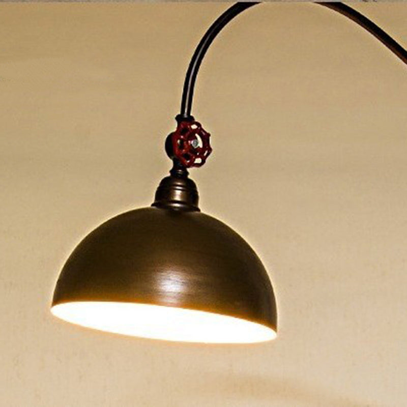 Lampe de sol contemporaine à 1 lumière avec canne à pêche et dôme en fer industriel pour salon 