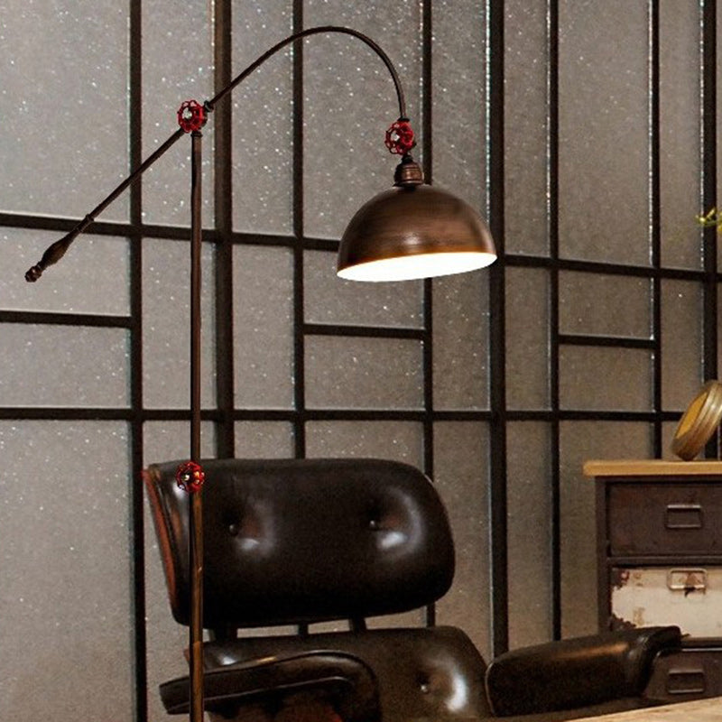 Lampe de sol contemporaine à 1 lumière avec canne à pêche et dôme en fer industriel pour salon 