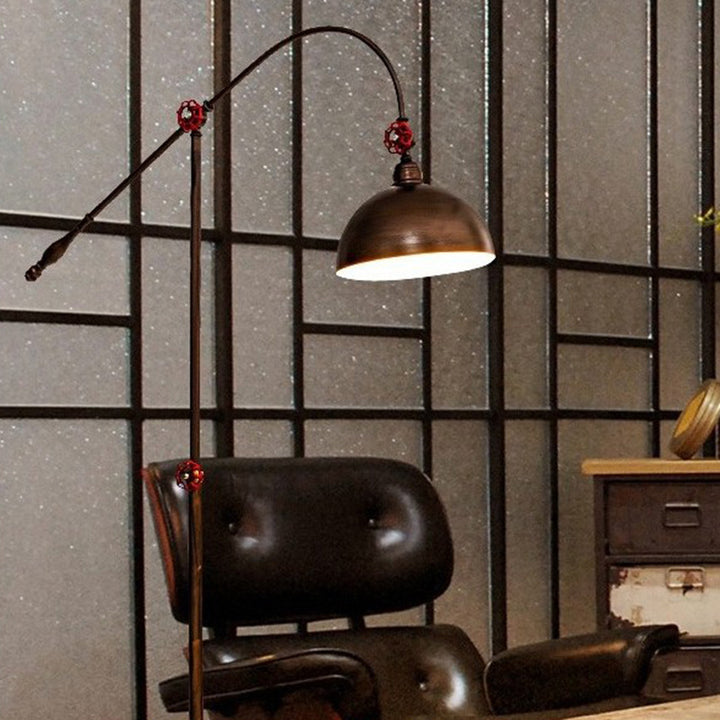 Lampe de sol contemporaine à 1 lumière avec canne à pêche et dôme en fer industriel pour salon 
