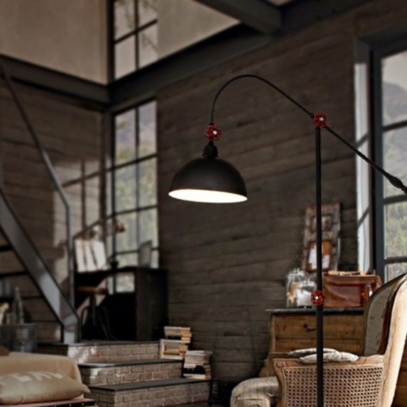 Contemporary Industrial Iron Dome Fishing Rod 1-Light Standing Floor Lamp For Living Room