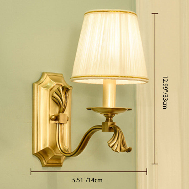 Applique murale 1/2 lumière avec support de bougie et abat-jour en tissu rayé en laiton européen traditionnel pour salon 