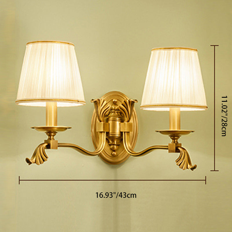 Traditional European Brass Striped Fabric Shade Candle Holder 1/2-Light Wall Sconce Lamp For Living Room