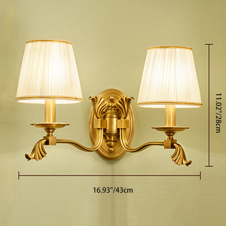 Traditional European Brass Striped Fabric Shade Candle Holder 1/2-Light Wall Sconce Lamp For Living Room