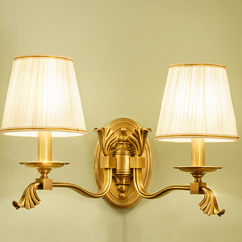 Traditional European Brass Striped Fabric Shade Candle Holder 1/2-Light Wall Sconce Lamp For Living Room