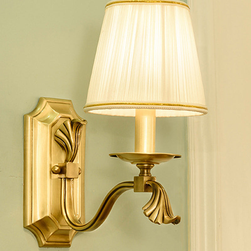 Traditional European Brass Striped Fabric Shade Candle Holder 1/2-Light Wall Sconce Lamp For Living Room
