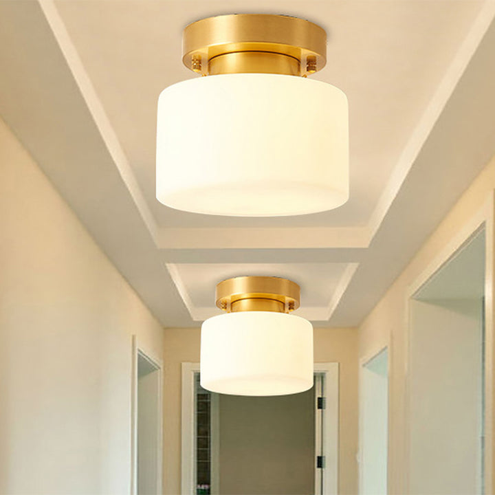 Traditionelle chinesische Messing zylindrische quadratische 1-Licht Semi-Flush-Montage Deckenleuchte für Wohnzimmer 