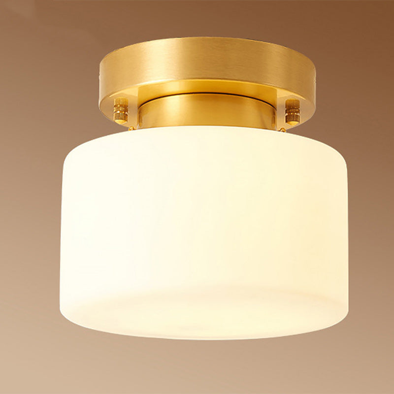 Traditionelle chinesische Messing zylindrische quadratische 1-Licht Semi-Flush-Montage Deckenleuchte für Wohnzimmer 