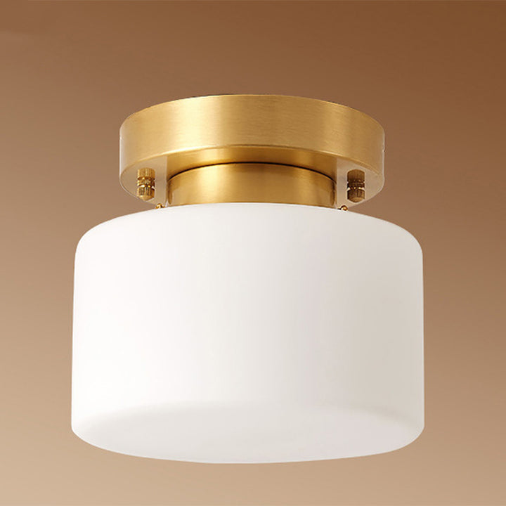 Traditionelle chinesische Messing zylindrische quadratische 1-Licht Semi-Flush-Montage Deckenleuchte für Wohnzimmer 