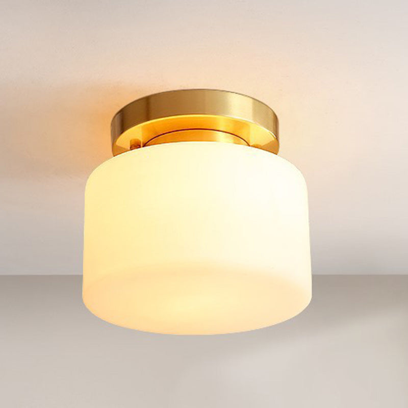 Traditionelle chinesische Messing zylindrische quadratische 1-Licht Semi-Flush-Montage Deckenleuchte für Wohnzimmer 
