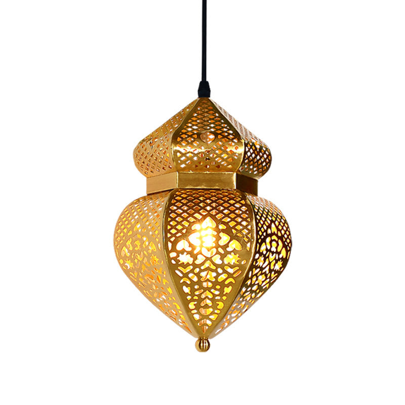 Moderne Art-Deco-Eisen-Hohl geschnitzte Ofenförmige 1-Licht Pendelleuchte für Wohnzimmer 