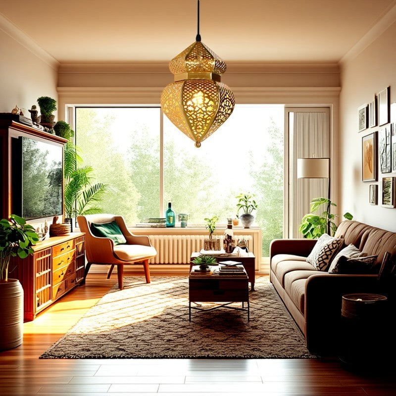 Moderne Art-Deco-Eisen-Hohl geschnitzte Ofenförmige 1-Licht Pendelleuchte für Wohnzimmer 
