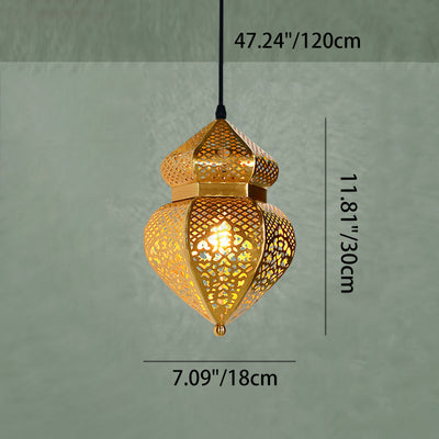 Moderne Art-Deco-Eisen-Hohl geschnitzte Ofenförmige 1-Licht Pendelleuchte für Wohnzimmer 