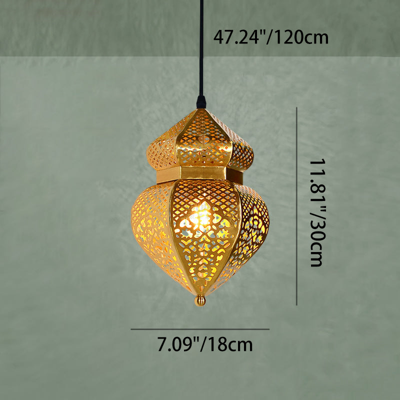 Moderne Art-Deco-Eisen-Hohl geschnitzte Ofenförmige 1-Licht Pendelleuchte für Wohnzimmer 