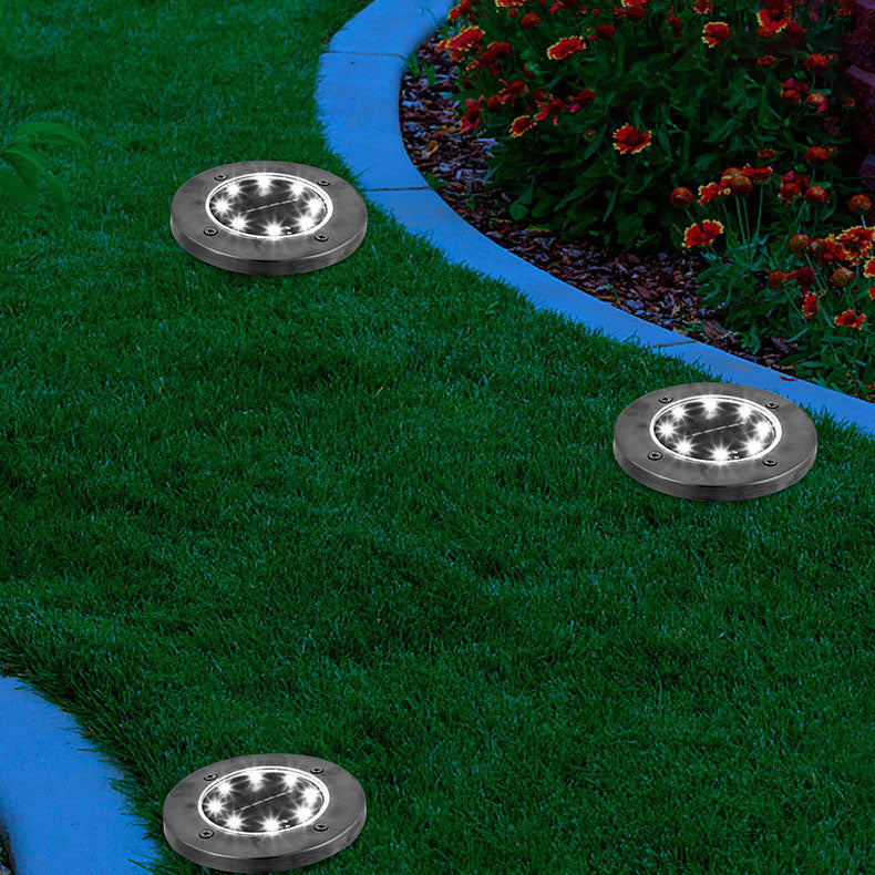 ضوء LED شمسي خارجي دائري من الفولاذ المقاوم للصدأ والبلاستيك بتصميم حديث وبسيط للحديقة 