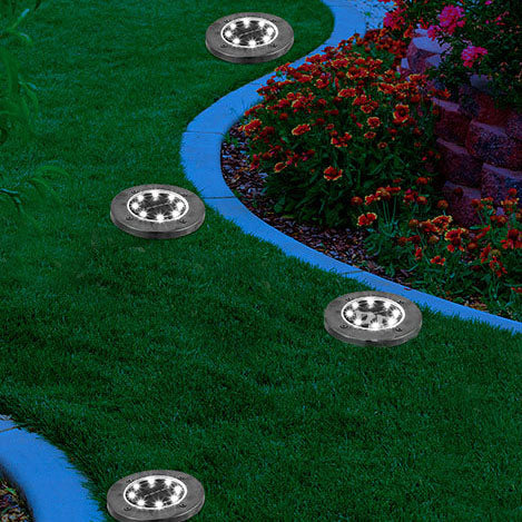 Lumière solaire extérieure LED ronde en acier inoxydable en plastique minimaliste moderne pour jardin 
