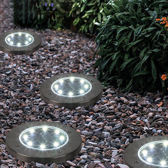 Lumière solaire extérieure LED ronde en acier inoxydable en plastique minimaliste moderne pour jardin 
