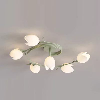 Moderne minimalistische runde Blumenblatt Eisen Aluminium PE LED Halbeinbau-Deckenleuchte für Wohnzimmer 