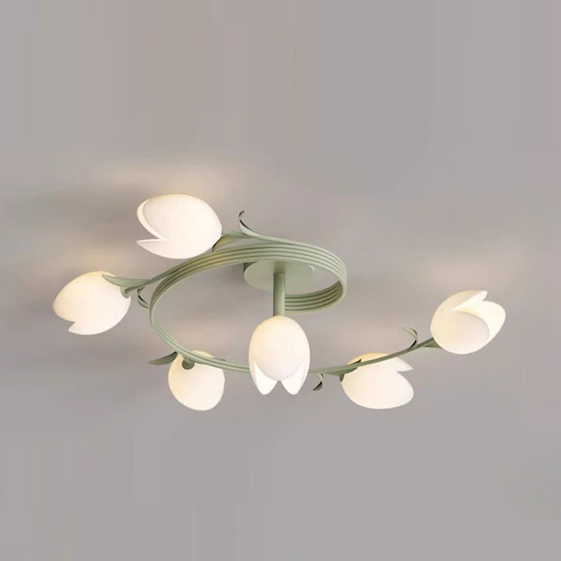 Moderne minimalistische runde Blumenblatt Eisen Aluminium PE LED Halbeinbau-Deckenleuchte für Wohnzimmer 