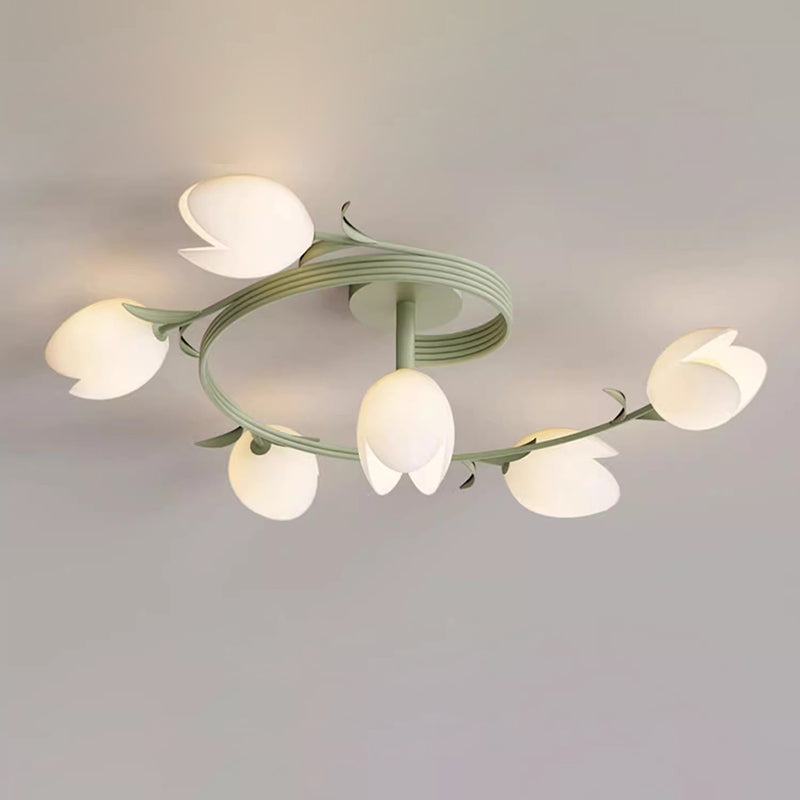 Moderne minimalistische runde Blumenblatt Eisen Aluminium PE LED Halbeinbau-Deckenleuchte für Wohnzimmer 