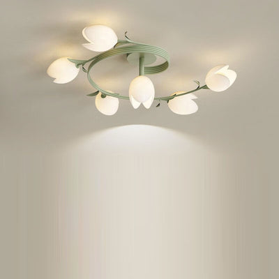 Moderne minimalistische runde Blumenblatt Eisen Aluminium PE LED Halbeinbau-Deckenleuchte für Wohnzimmer 