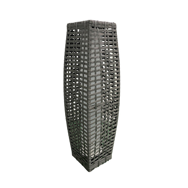 Modern Art Deco Outdoor Solar Column Hollow Projection PE Faux Rattan Hardware LED Standing Floor Lamp For Garden