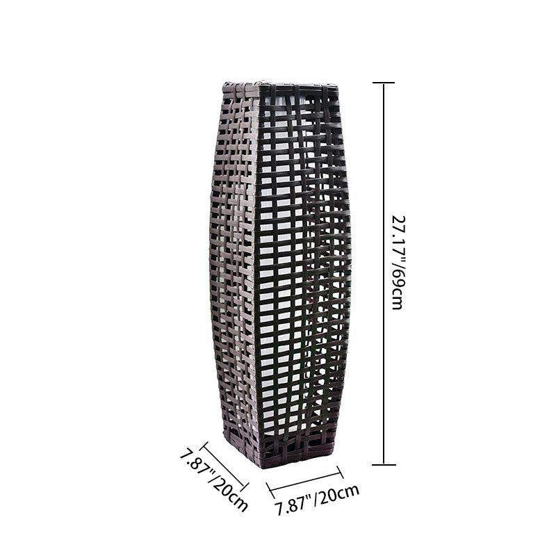 Modern Art Deco Outdoor Solar Column Hollow Projection PE Faux Rattan Hardware LED Standing Floor Lamp For Garden