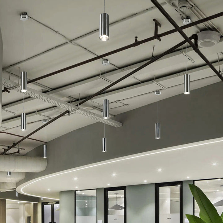 Lámpara colgante cilíndrica LED industrial - Luz de foco colgante ajustable para hogar, oficina y recepción 