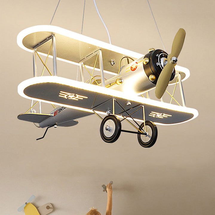 Suspension LED avion en acrylique, résine et fer au design créatif contemporain pour chambre d’enfant 