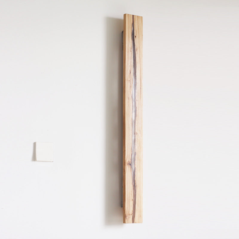 Applique murale LED rectangulaire en résine et bois massif nordique contemporain pour salon 