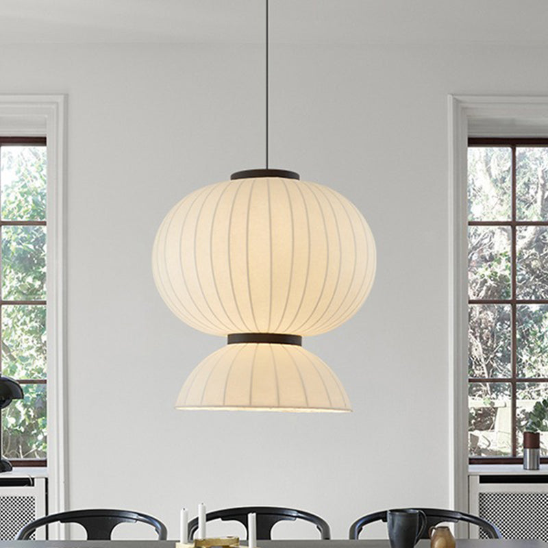 Traditional Japanese Semicircular Spherical Cylinder Iron Silk 2-Light Pendant Light For Living Room
