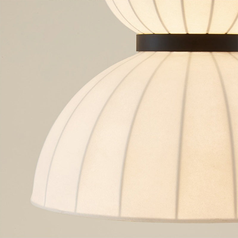 Traditional Japanese Semicircular Spherical Cylinder Iron Silk 2-Light Pendant Light For Living Room